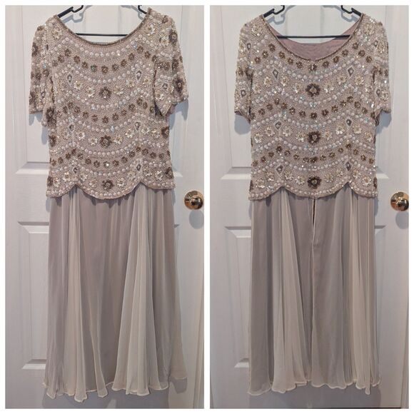 George F. Couture Size 14 Cream Silk Blend Mother Of The Bride Glass Beaded Gown - Picture 1 of 6